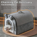 Jiupety Small Dog House Indoor, Cat House with Door Curtain Design, Puppy House with Reversible Washable Cushion, M Size Portable Pet Cave for 7-13 lb Cats and 5-11 lb Dogs, Non-Slip Bottom, Grey