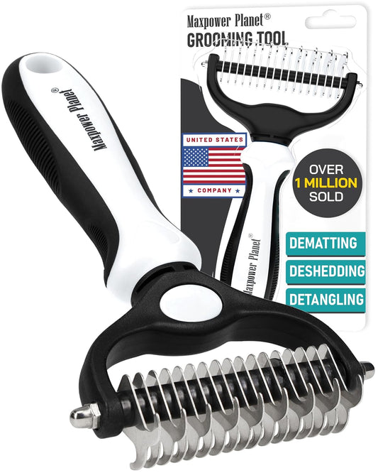 Maxpower Planet Pet Grooming Brush - Double-Sided Undercoat Rake for Dogs and Cats, Extra Wide, Reduces Shedding by 95%