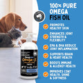 100% Pure Fish Oil for Dogs & Cats (1,545mg Omega 3 per Teaspoon) 32oz. Loaded with EPA & DHA for Joints, Skin & Coat, Itching, Heart & Immune Health. Stronger Than Salmon Oil. Unflavored Omegease.
