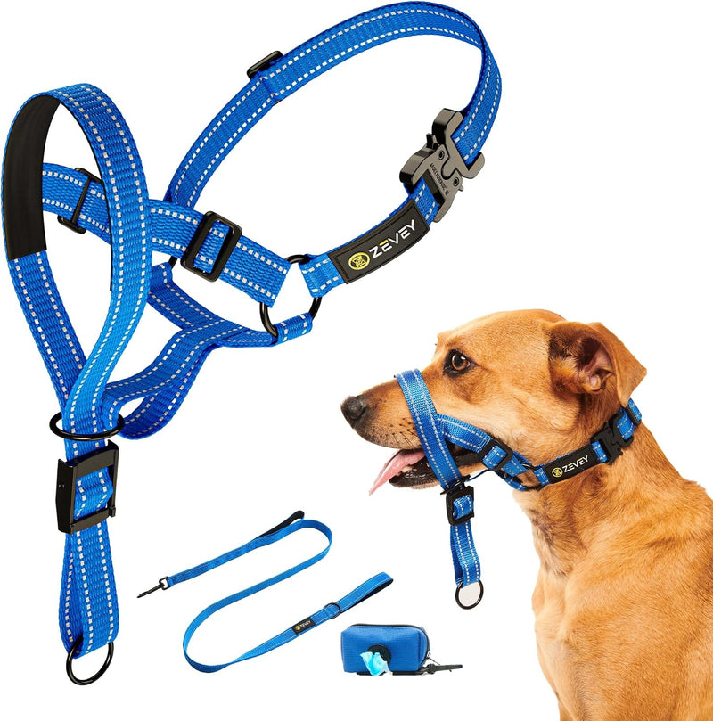 Dog Headcollar with Leash and Safety Strap Stops Heavy Pulling On The Leash Padded Reflective Head Halter for Small Medi