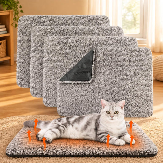 Drydiet 4 Pack Self Warming Cat Pads Self Heating Cat Mat Washable Homeless Dogs Thermal Pads Kennel Pad Reflects Body Heat Warm Crate Bed Mat for Indoor Outdoor Pet(Gray,16 x 20 Inch)