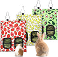 3 Pcs Rabbit Hay Feeder, 2-Hole Hanging Guinea Pig Hay Bags Washable Bunny Hay Bag for Rabbits, Chinchillas, Hamsters, S