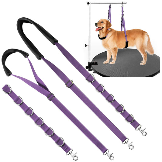 Dog Grooming Belly Strap - Dog Grooming Loops for Table Arm Extender with Clamp Extension Loop Bathing Restraint Leash No Sit Haunch Holder for Small & Medium Dogs Hair Cutting Washing (Purple)