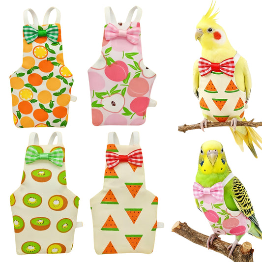 Magnoloran 4Pcs Bird Diapers Bird Harness Flight Suits Diapers Reusable Parrot Nappy with Waterproof Inner Layer Washable Cute Urine Wet Suit Costume for Cockatiel Conure Budgie Parakeet-Fruit,S