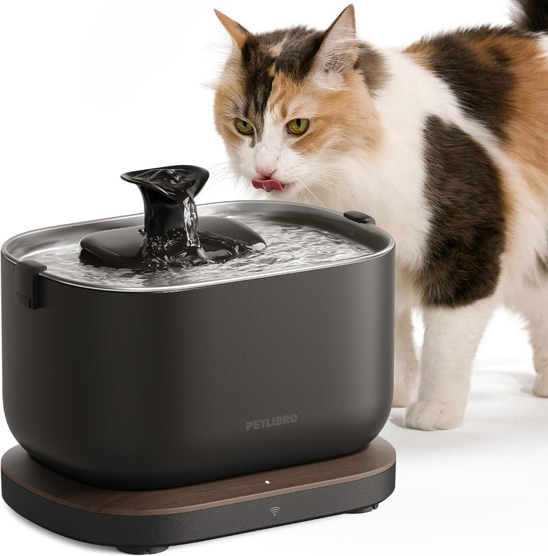PETLIBRO Cat Water Fountain Stainless Steel Tray, App Monitoring Cat Fountain Indoor, 2.5L/84oz Dockstream Pet Water Fou