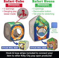 Kitty City Safari Jungle Pop-Up Cat Cube, Collapsible Indoor Cat Hideout & Play Cube with Peekaboo Openings, Easy Storag