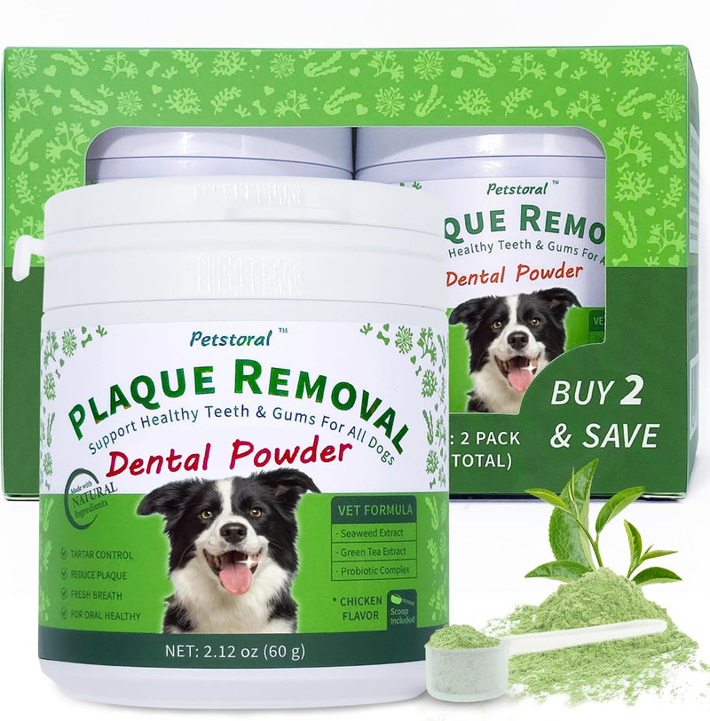 Petstoral 2-Pack Natural Dog Dental Powder for Plaque Removal