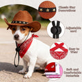 Pet Cowboy Costume, Dog Cowboy Hat with Bandana Scarf, Adjustable Cat Cowboy Hat for Party Cosplay Christmas, Halloween Cowboy Costumes for Small Pet Dogs Cats (Brown, Small)