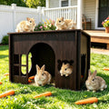 Large Sturdy Wooden Rabbit Castle Hideout with Spacious Balcony