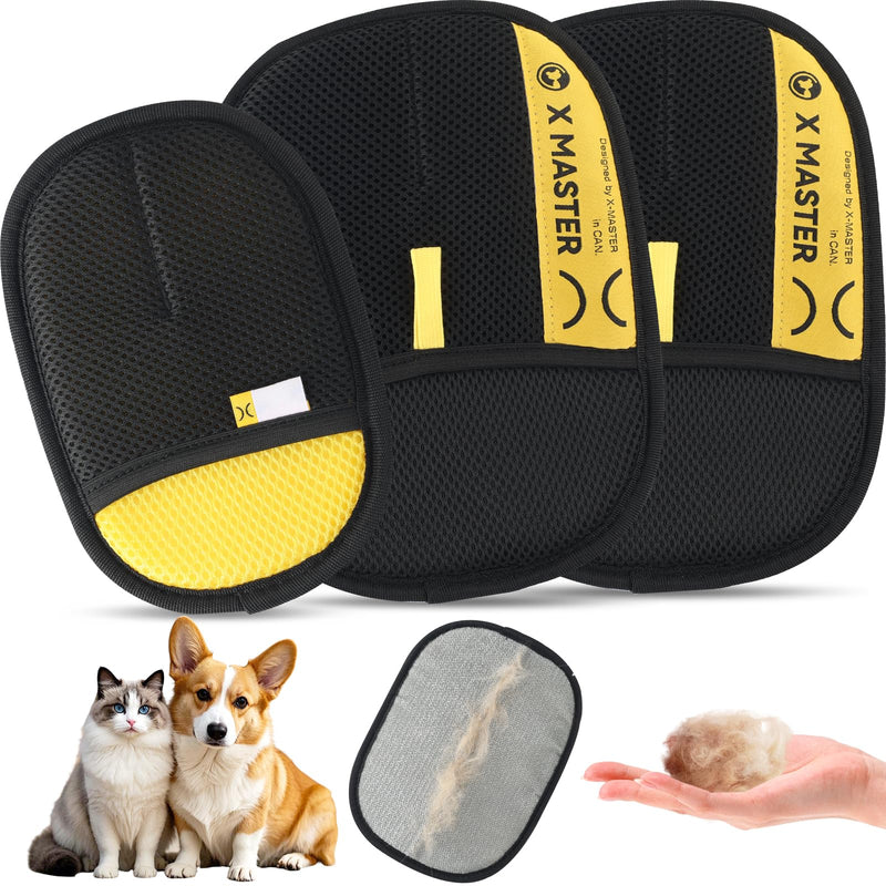 Wortade 3Pcs Pet Hair Removal Glove for Cats & Dogs, Efficient Grooming Gloves for Pet Hair, Cat Grooming Gloves for Hair Removal, Magic Pet Grooming Glove for Couch, Furniture, Carpet, Curtain 2L1S