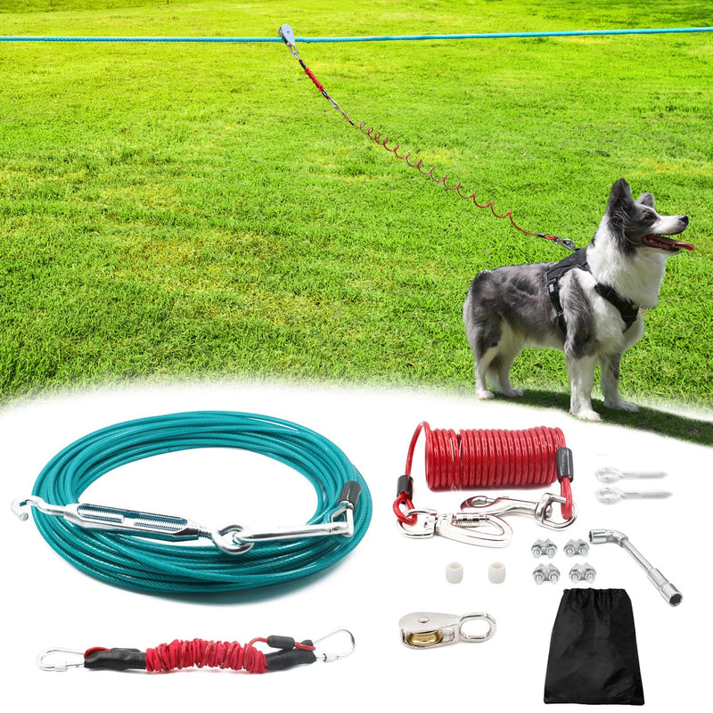 Tyalez 100FT Dog Run for Yard Heavy Duty with 10FT Tie Out Cable, Outdoor Leash Trolley System for Large Dog to 300Lbs