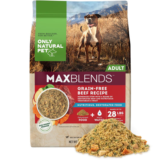 Only Natural Pet MaxBlends Grain Free Beef Recipe Dehydrated Dog Food Formula - High Protein Homemade Stew, Nutrient-Dense Meal for Canine Health - Beef RecipeFlavor - 7 lb Bag (Makes 28 lbs)