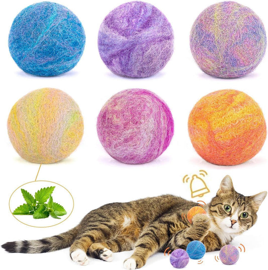 Retro Shaw Catnip Balls with Bell Inside - 6 Pcs Interactive Catnip & Silvervine Cat Toys, Durable Wool Balls for Indoor Cats, Kitten Teething Toys, Natural Catnip Toys for Bored Cats