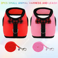 2pcs Animal Harness and Leash, Ferret Harness No Pull Soft Mesh Red Pink,S