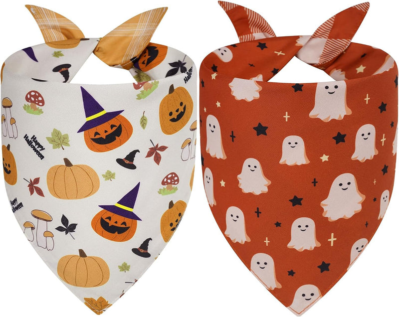 Halloween Dog Bandanas XLarge 2PCS, Fall Plaid Scarf for Boy or Girl