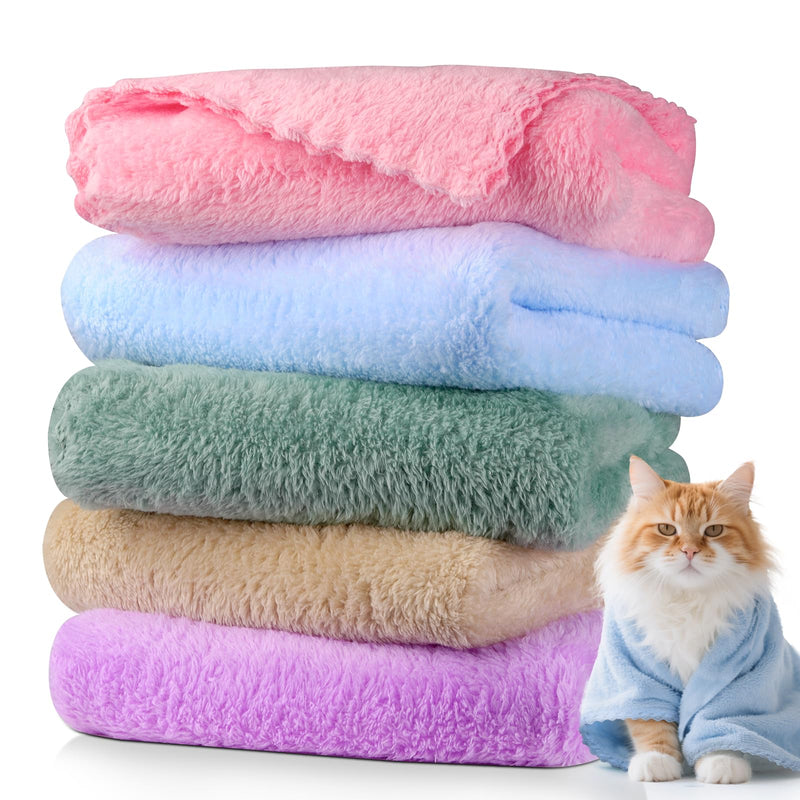 DuckSky 5Pcs Cat Towels Microfiber Pack Bulk, 29.5 x 13.77 inch Quick Drying Absorbent Pet Puppy Towels for Pet Kitten Grooming，Hair Drying Small Puppy Dog，Bathing Shower for pet Hair Dryer Box