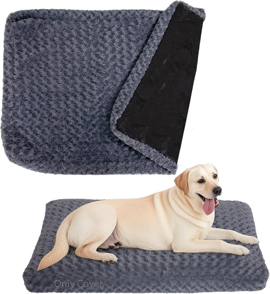 Faux Fur Dog Bed Covers – Ultra Soft Rose Velvet, Removable & Washable, Cozy & Durable,Large Pet Bed Cover Only (No Filling) – Gray, (Rose Velvet Dark Gray, 36" L x 24" W x 4" Th)