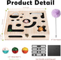 Large Solid Wood Cat Nail File Enrichment Box, Cat Scratch Puzzle Enrichment Box with Flip Lid Lock, Sandpaper Scratcher, 3 Bells & Cat Wand, Alternative to Clippers and Grinders