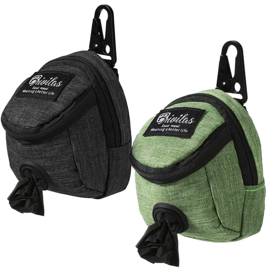 Talltalk 2 Pieces Dog Treat Pouch Pet Dog Poop Holder Dispenser Outdoor Carrier Waste Zipper Pouch with Metal Button for Most Leash (Green, Black)