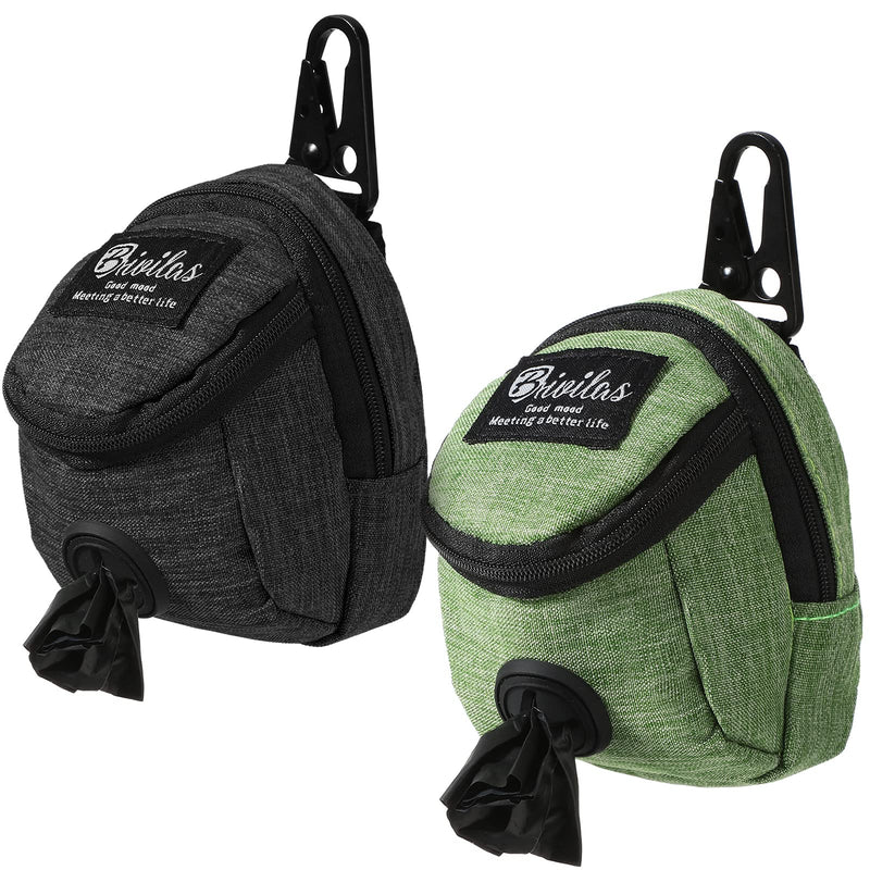 Talltalk 2 Pieces Dog Treat Pouch Pet Dog Poop Holder Dispenser Outdoor Carrier Waste Zipper Pouch with Metal Button for Most Leash (Green, Black)