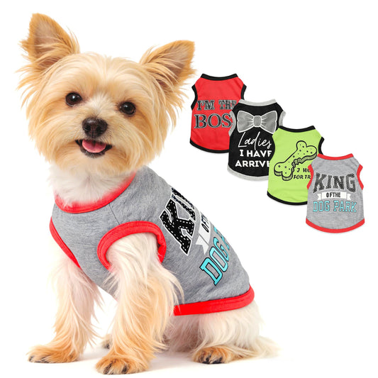4 Pieces Dog Clothes for Small Dogs Boy Dog Shirt Puppy Clothes for Chihuahua Yorkie Soft Cute Pattern Pet Cat Clothing Black Grey Red Green XXS~M (XXSmall)