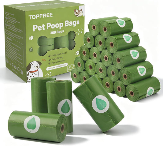 Topfree 24 Rolls 360 Dog Poop Bags,Leak-Proof Thick Dog Poo Bags