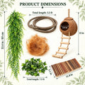 10PCS Crested Gecko Tank Accessories, Reptile Plants Bridge Vines, Coconut Shell with Ladder for Lizard, Chameleon Cage,