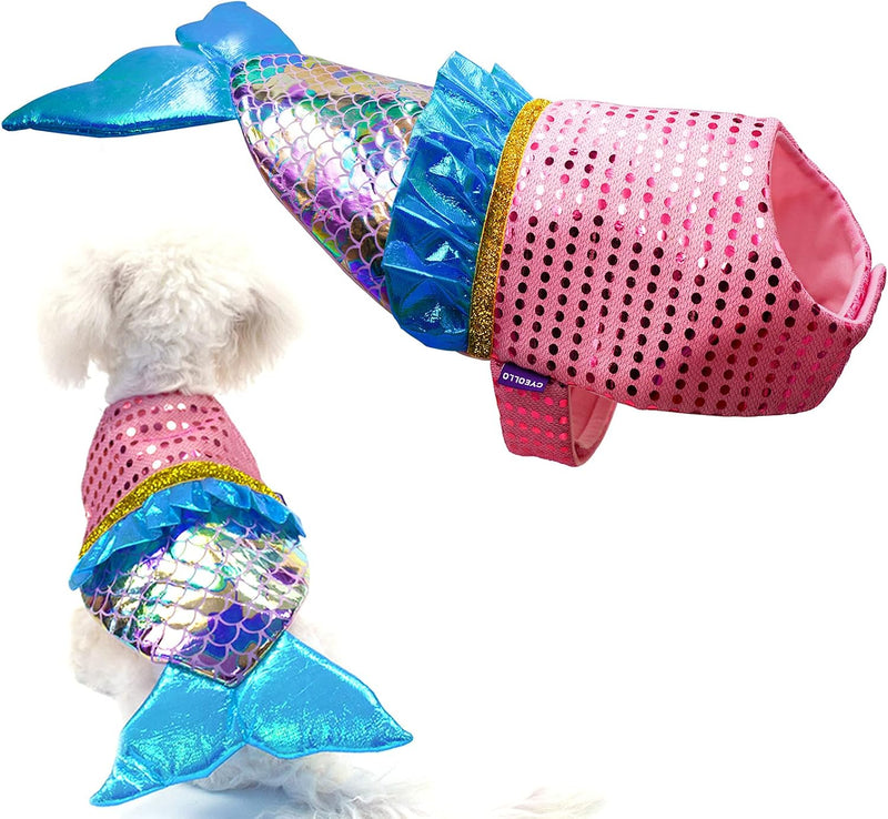 cyeollo Mermaid Dog Halloween Costumes for Small Dogs Holiday Outfit, S