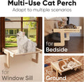 FUKUMARU 3-in-1 Cat Window Perch, Convertible Hammock for Windowsill, Bedside and Floor, Sturdy Cat Window Bed w/Washable Linen Fabric for Indoor Large Cats and Kitten, Reinforced Wood and Metal Frame