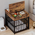 IRONCK Dog Crate Furniture for Small Dogs, Wooden Dog Kennel with Flip Top Drawer, Indoor Pet Crate End Table with Charging Station, Steel-Tube Dog Cage, Rustic Brown