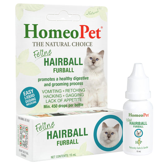 HomeoPet Feline Hairball Furball, Safe and Natural Furball Supplement for Cats, Cat Hairball Relief, 15 Milliliters