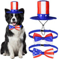GOYOSWA 3 PCS Dog 4th of July Outfit, 4th of July Dog Clothes Uncle Sam Dog Top Hat, American Flag Dog Bow Tie Collar Red White and Blue Dog Bowtie for Small Medium Large Dogs (Dog Hat & 2xBow Tie)