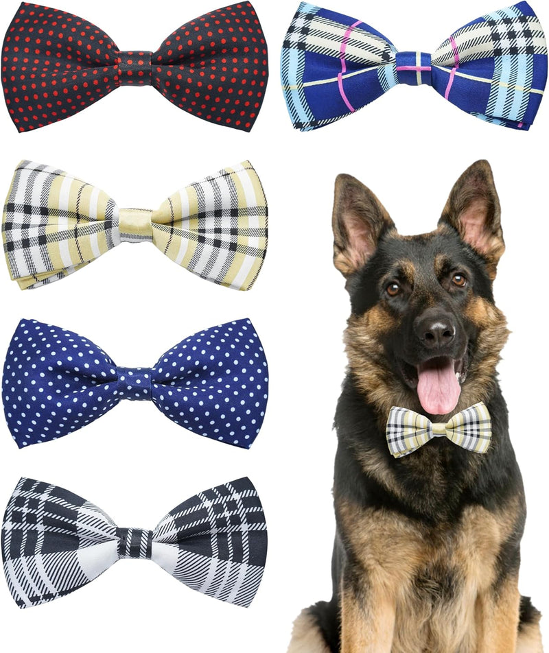 PET SHOW 5 Pack Dog Bowties Plaid for Large Dogs Slide on Collar