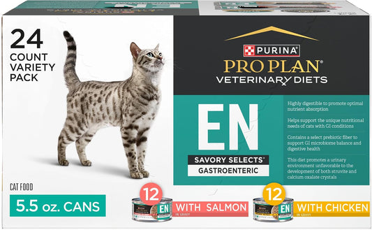 Purina Pro Plan Veterinary Diets EN Gastroenteric Feline Formula Savory Selects in Sauce Variety Pack Wet Cat Food - (Pack of 24) 5.5 oz. Cans