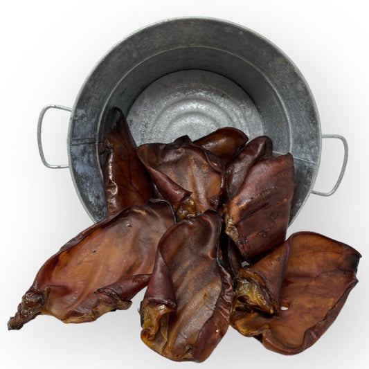 JACK'S PREMIUM Natural Pig Ears for Dogs - Large Ears - Made in USA, Wood Smoked, Preservative Free Dog Chew - 6 Whole Pig Ears