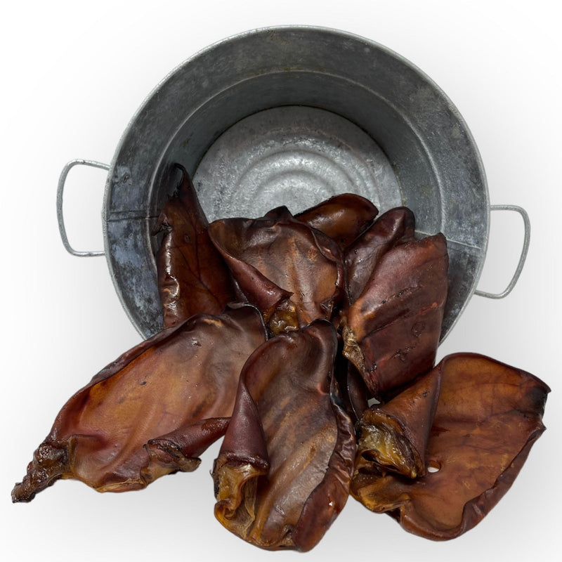 JACK'S PREMIUM Natural Pig Ears for Dogs - Large Ears - Made in USA, Wood Smoked, Preservative Free Dog Chew - 6 Whole Pig Ears