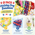 9 Pack Holiday Dog Bandanas, Seasonal Pet Scarves for Medium Large Dogs