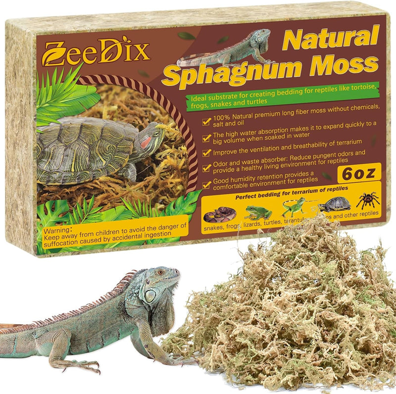 ZeeDix 6 OZ Long Fiber Sphagnum Moss for Reptiles, 8 QT Terrarium Moss