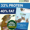 Exotic Nutrition ZooPro Milk Replacer 32/40 Formula Ideal for Baby Squirrels, Rabbits, Opossums, Raccoons | 100% Instant