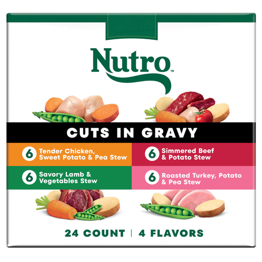 Nutro Natural Choice Cuts in Gravy Wet Dog Food, Grain Free Dog Food Wet Turkey, Chicken, Lamb, Beef Recipes Variety Pack, 3.5 oz. Trays (24 Count, Pack of 1)