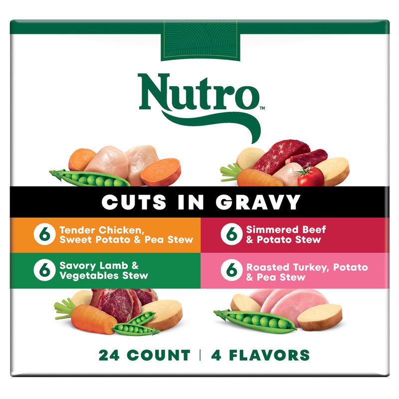 Nutro Natural Choice Cuts in Gravy Wet Dog Food, Grain Free Dog Food Wet Turkey, Chicken, Lamb, Beef Recipes Variety Pack, 3.5 oz. Trays (24 Count, Pack of 1)