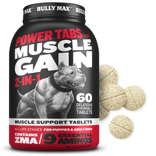 Bully Max 2-in-1 Muscle Builder Chewable Tablets for Puppies & Adult Dogs - Puppy & Dog Vitamins & Supplements for Muscle Gain & Growth - Ultimate Canine Multivitamins for All Breeds & Ages - 60 Tabs