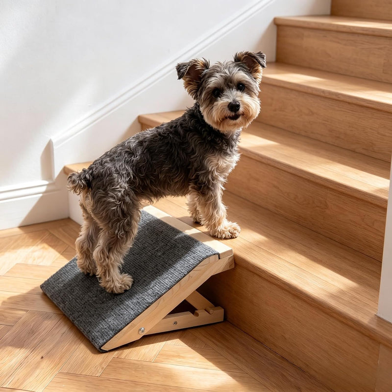 Adjustable Wooden Dog Stair Ramp, 4.3 & 5.5 Inch Height (1-Pack) for Pet