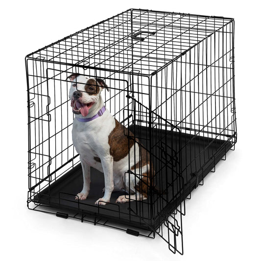 CAPHAUS Foldable Dog Crate Wire Metal Dog Kennel w/Leak-Proof Pan & Protecting Feet & Divider Panel, Single or Double Door, Small, Medium & Large Dog Crate Indoor Cage, 30” w/Single Door