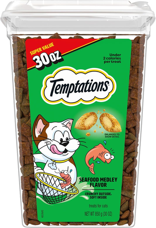 Temptations Cat Treats, Classic Crunchy and Soft Cat Treats, Seafood Medley Flavor, 30 oz. Tub