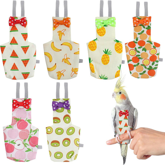 6pcs Bird Diaper for Cockatiel Parrot, Budgies Pants Harness Accessories, 5.31" x 2.76" Adjustable Fasten Tape, Soft Cut