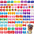 Mruq pet 100pcs Dog Hair Bows, Bulk Cute Puppy Pet Small Dog Hair Bows with Rubber Bands, Mix Handmade Flower Puff Ball Rhinestone Pearls Dog Bows, Yorkie Dog Bows for Dog Hair Grooming Accessories