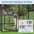 4x4x4.5ft Outdoor Dog Kennel, Metal Heavy Duty Dog Run with Rotating Door & 2 Adjustable Bowls, Dog Kennel Outside with 