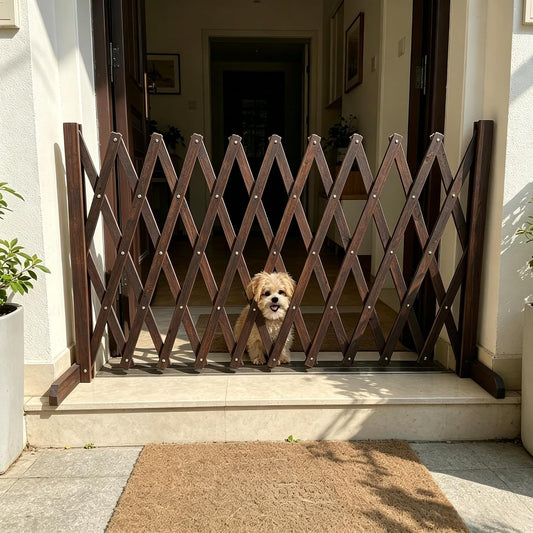 Expandable Wooden Dog Gate, Indoor Outdoor Dog Fence(Charcoal, L)