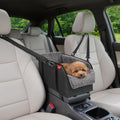 BurgeonNest Center Console Small Dog Car Seat - Portable Pet Cat Puppy Booster Armrest Carseat Up to 11lbs, Anti-Collapse Comfort Car Travel with Washable Fluffy Cushion and Pillow, Grey
